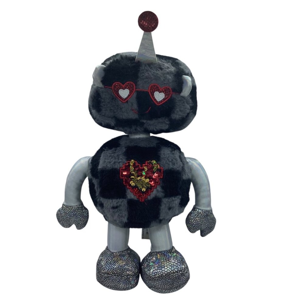 Walmart Valentine's Day Plush Flippable Sequin Heart Robot Toy Glasses 16”